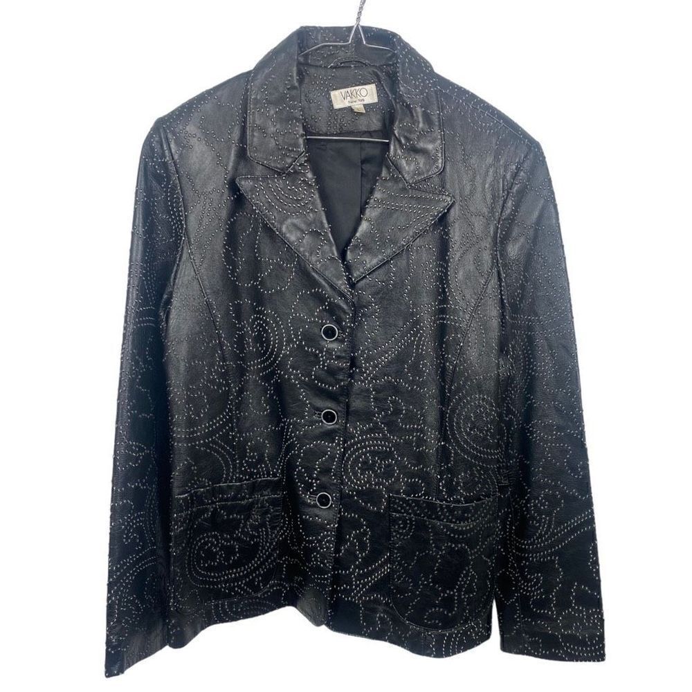Vakko Leather Vintage Stitched Pattern Rare 3 Button Jacket